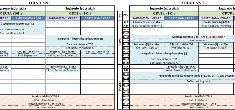 • S-a afișat orarul facultății pe semestrul II din anul universitar 2016 – 2017.